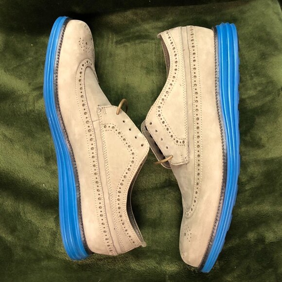 Cole Haan Mens Wingtip Oxfords Shoes 9.5M Beige Suede Lace Up Workwear Classic - Picture 7 of 12